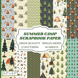 Summer Camp Scrapbook Paper: 12 Colorful Camping Designs - 48 Single Sided Sheets - High Quality Craft Paper Pad for Artists to Use in Collages, Junk Journals and Art Projects - Buy now