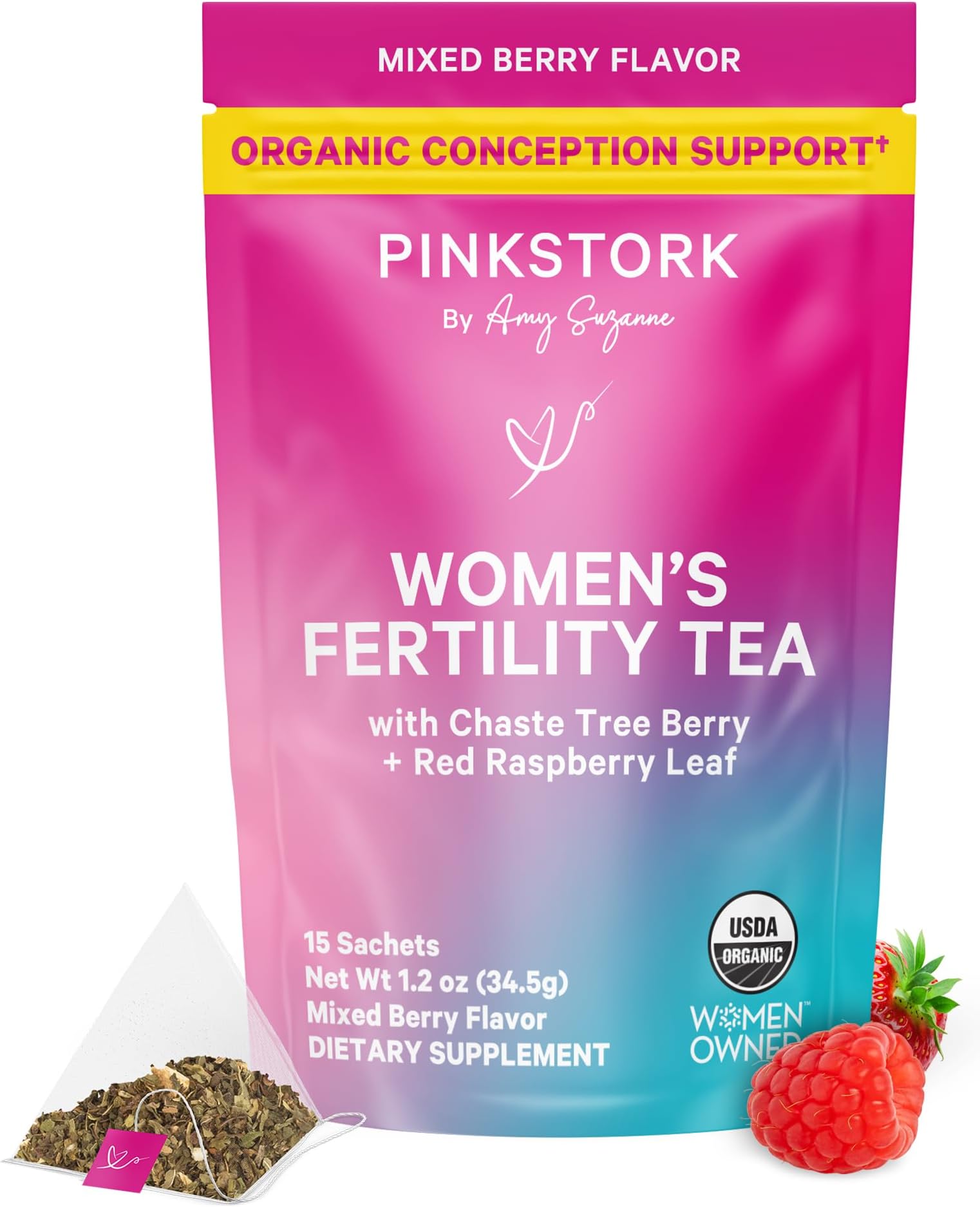 Organic Fertility Tea for Women | Fertility Supplements for Women with Chaste Tree Berry (Vitex) + Red Raspberry Leaf | Hormone Balance Herbal Tea for Conception Support | USDA Organic, Caffeine Free - Mixed Berry, 15 Sachets