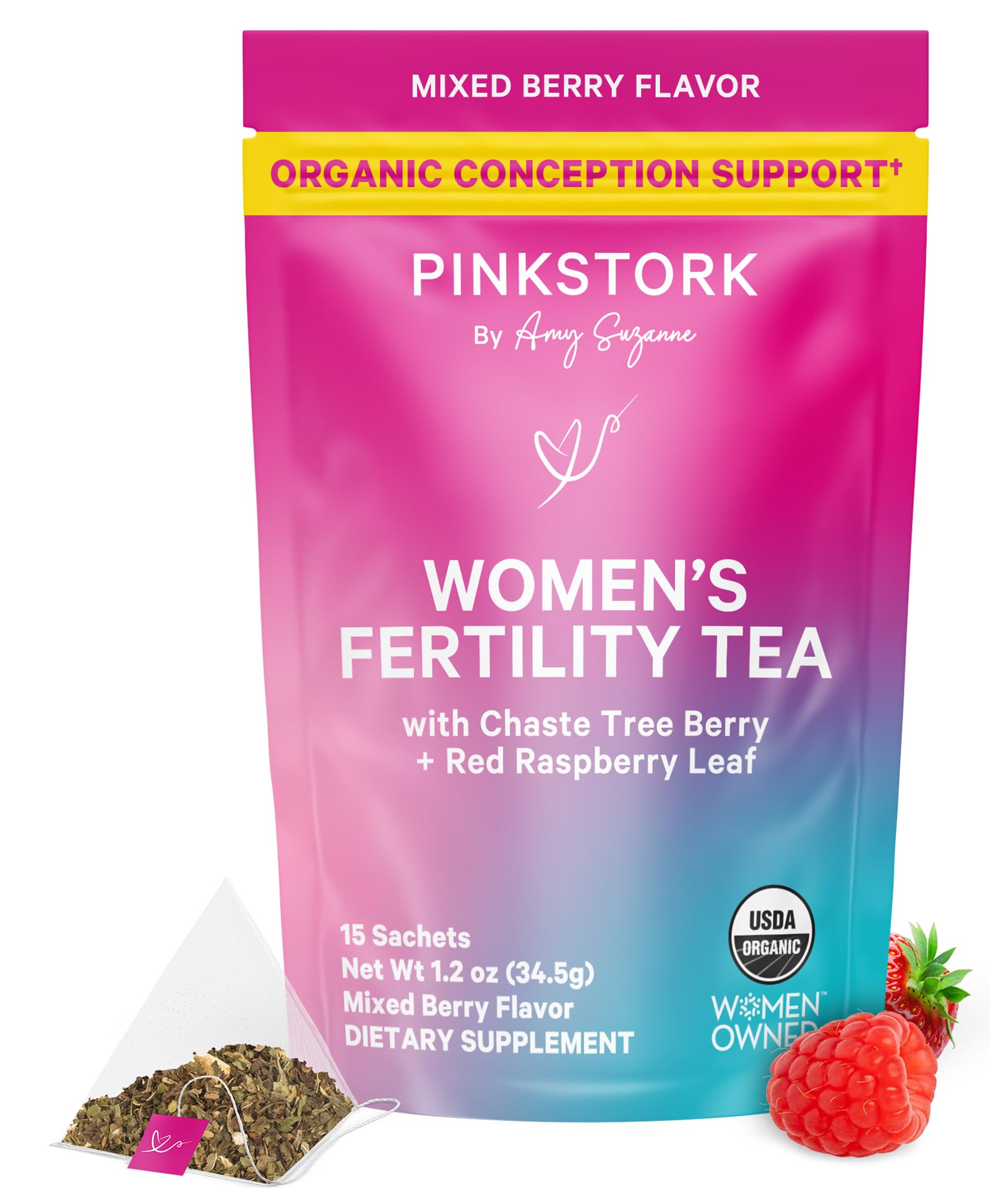 Organic Fertility Tea for Women | Fertility Supplements for Women with Chaste Tree Berry (Vitex) + Red Raspberry Leaf | Hormone Balance Herbal Tea for Conception Support | USDA Organic, Caffeine Free - Mixed Berry, 15 Sachets
