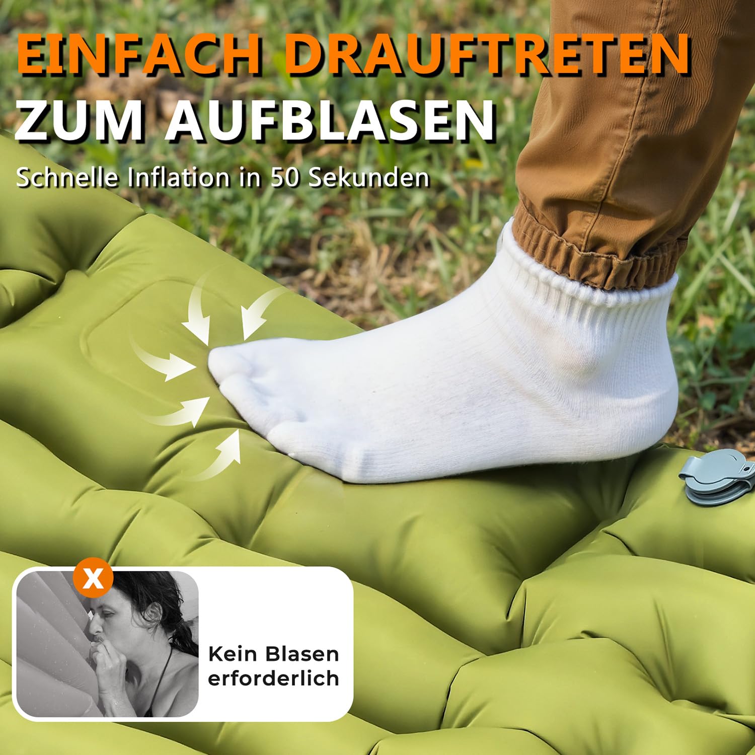 Luftmatratze Camping, Isomatte Camping, isomatte selbstaufblasend | Liegekomfort, Schnellaufblasung, Integrierte Fußpumpe, Platzsparend, Verdickt, Robust, Leicht, Vielseitig-Ideal für Outdoor