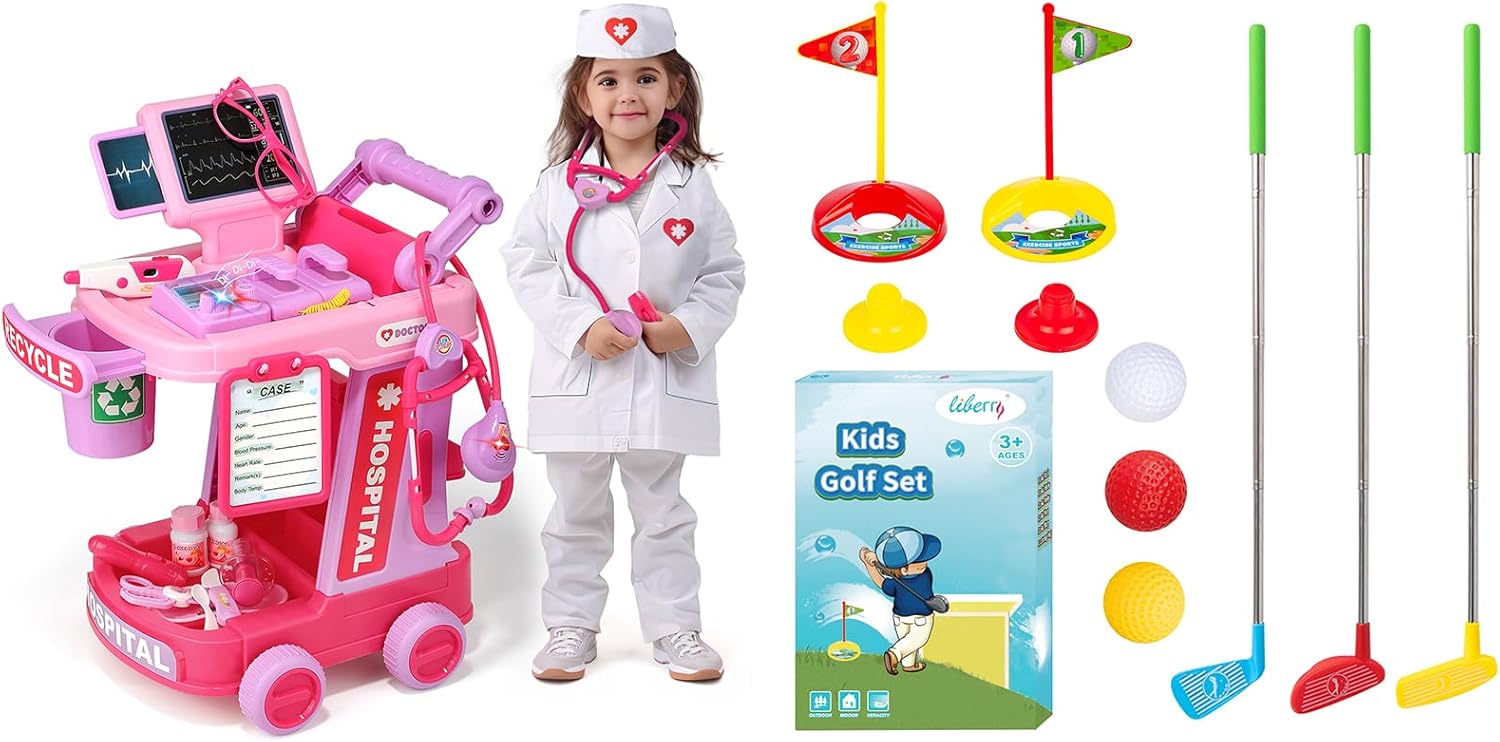 Liberry Toys for 2 3 4 Year Old Boys Girls Christmas Birthday Gift, Kids Doctor Play Set and Toddler Golf Clubs Set