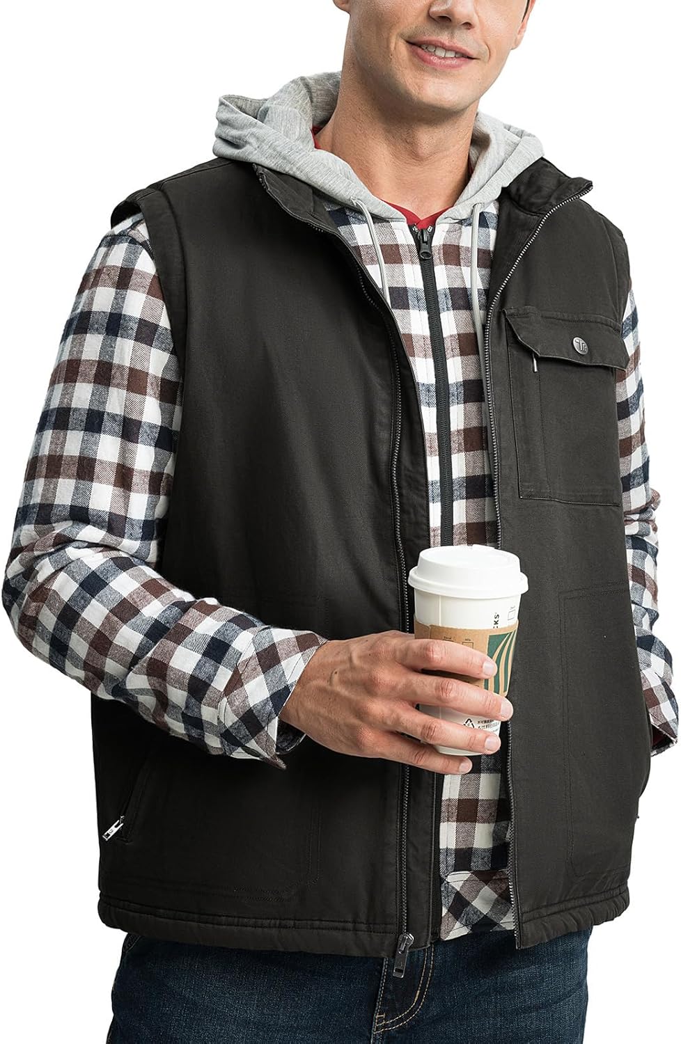 TBMPOY Men's Winter Vest Outerwear Fleece Sherpa-Lined Casual Vests Warm Cotton Jacket With Full Zipper - Image 7