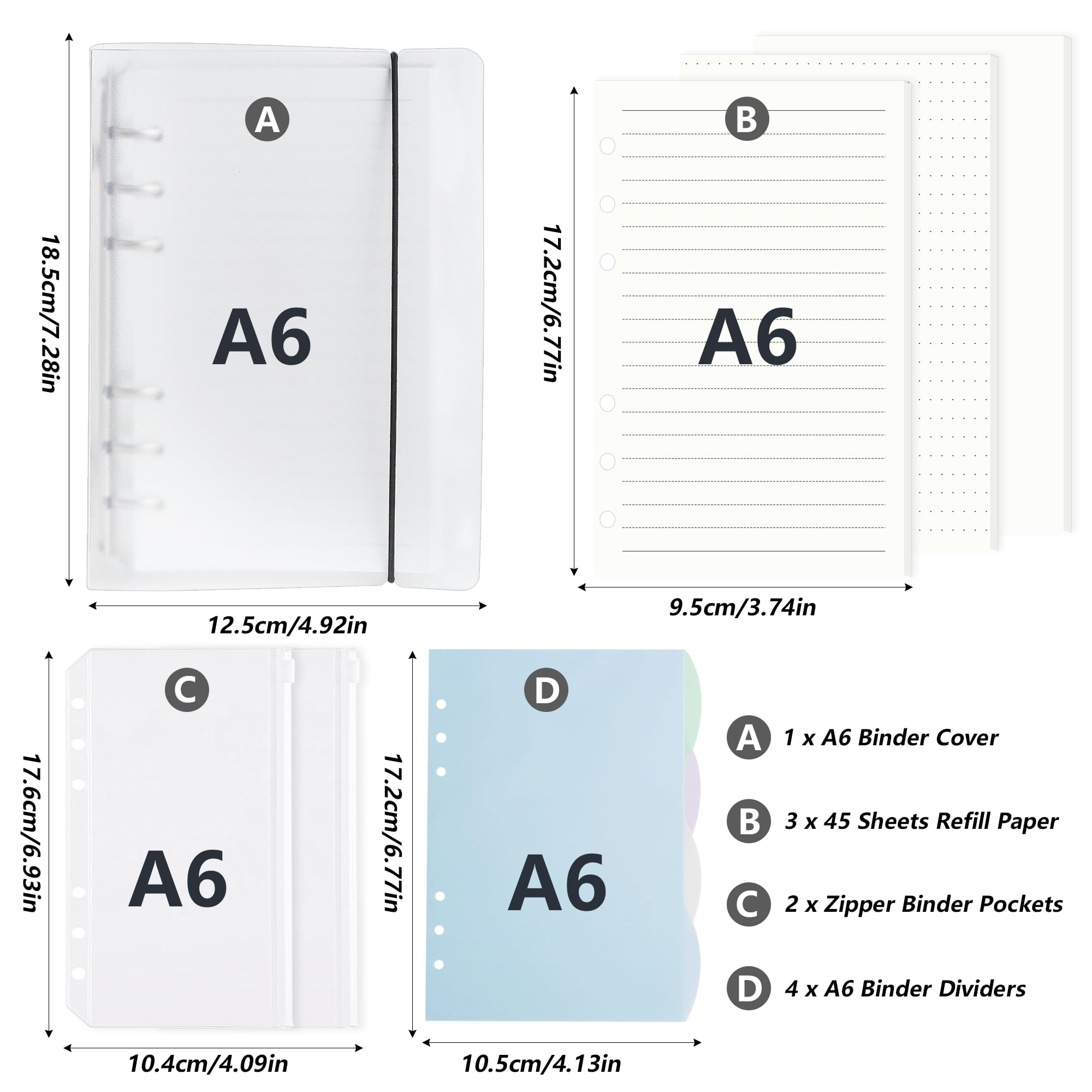 DesertBoy A6 ring binder, segregator A6 z 135 arkuszami papieru uzupełniającego, 2 kieszeniami na segregator i 4 przekładkami, segregator z wymiennym wkładem, organizer segregatora