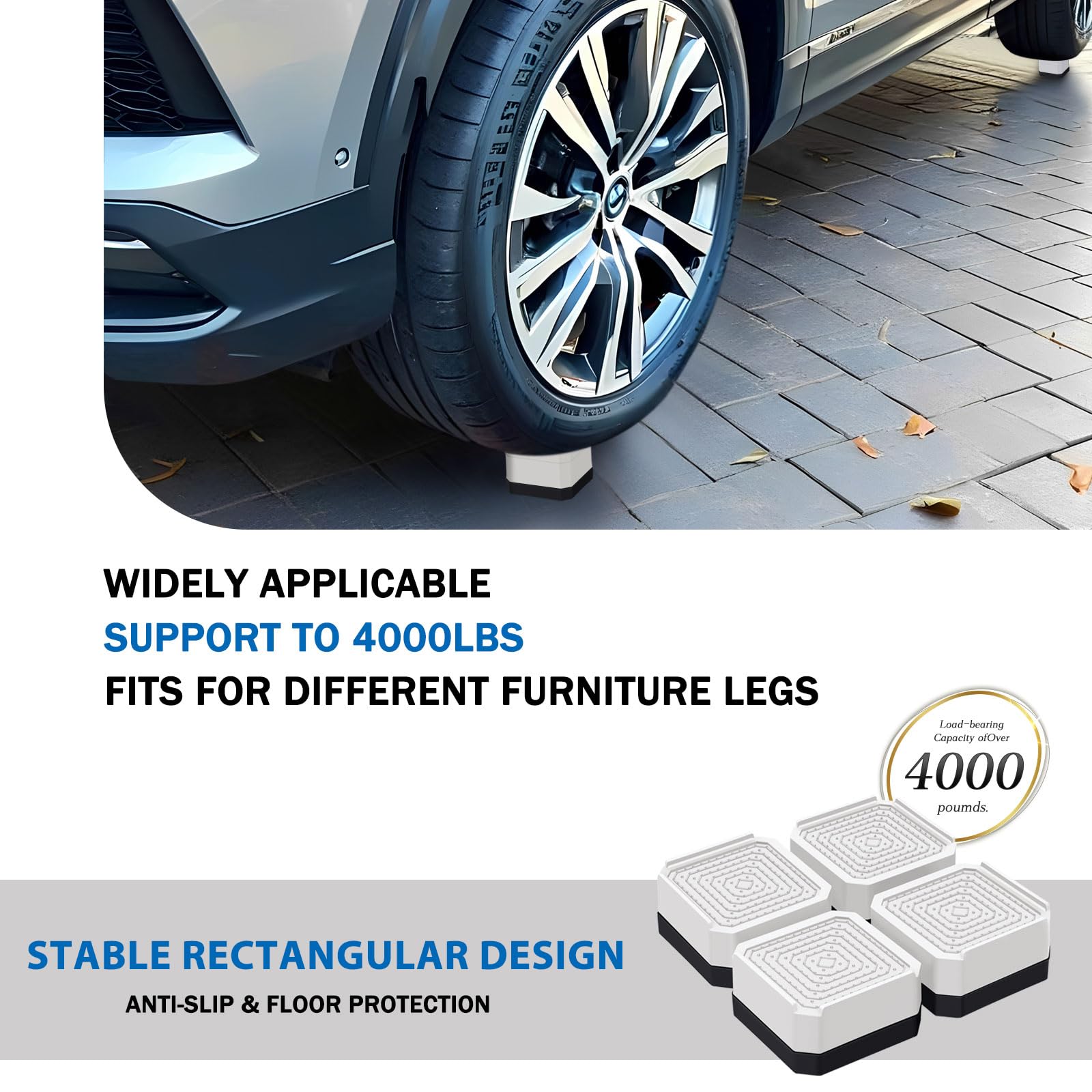 ANNKUT Elevadores de muebles de cama resistentes, bloques de soporte rectangulares ajustables para camas, escritorios, sofás, sillas, elevación de hasta 1.5 pulgadas, soporta hasta 4000 libras (blanco