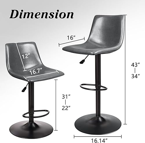 Miniatura 9 de Waleaf Juego de 4 taburetes de bar giratorios ajustables, taburetes de bar de altura de mostrador con respaldo, taburete de bar de piel sintética de