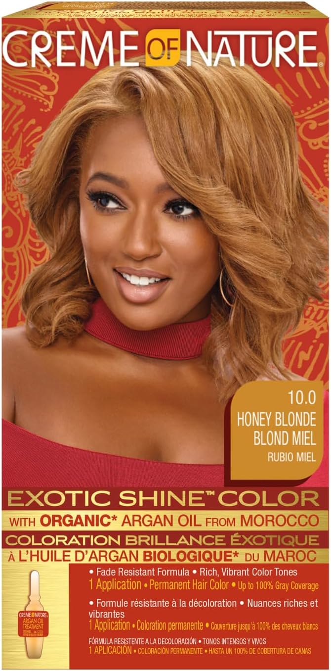 Exotic Shine Hair Color by Creme of Nature, 10.0 Honey Blonde, with Argan Oil from Morocco, 1 Application