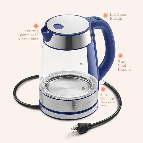 Miniatura 9 de Speed-Boil - Hervidor eléctrico para agua de 1.7 L y 1500 W, hervidor de café y té de vidrio de borosilicato, apertura amplia, apagado automático,
