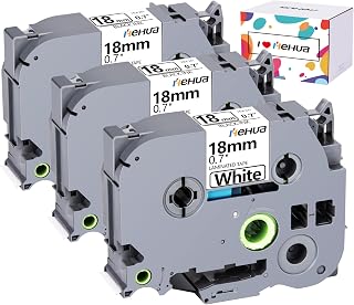 3 Label Tape for Hehua Label Machine Replacement for TZe-241 18mm P-Touch Tze241 Black on White Laminated 18mm x 8m, Compatible with PT-D450VP PTD400 PTE300VP PTE500VP PT-P900W PT-P950NW D600VP