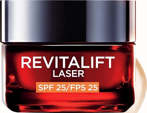 L'Oréal Paris Revitalift Laser SPF 25, Crema de Día Nº1 Anti-Edad Triple Acción, con Pro-Retinol, Ácido Hialurónico y Vitamina Cg, Reduce Arrugas, Reafirma y Reduce Manchas Oscuras, 50ml | Pro Retinol, Ácido Hialurónico y Vitamina Cg, Ayuda a Reafirmar, Reduce Arrugas y Manchas Oscuras, Piel Radiante Triple Laser