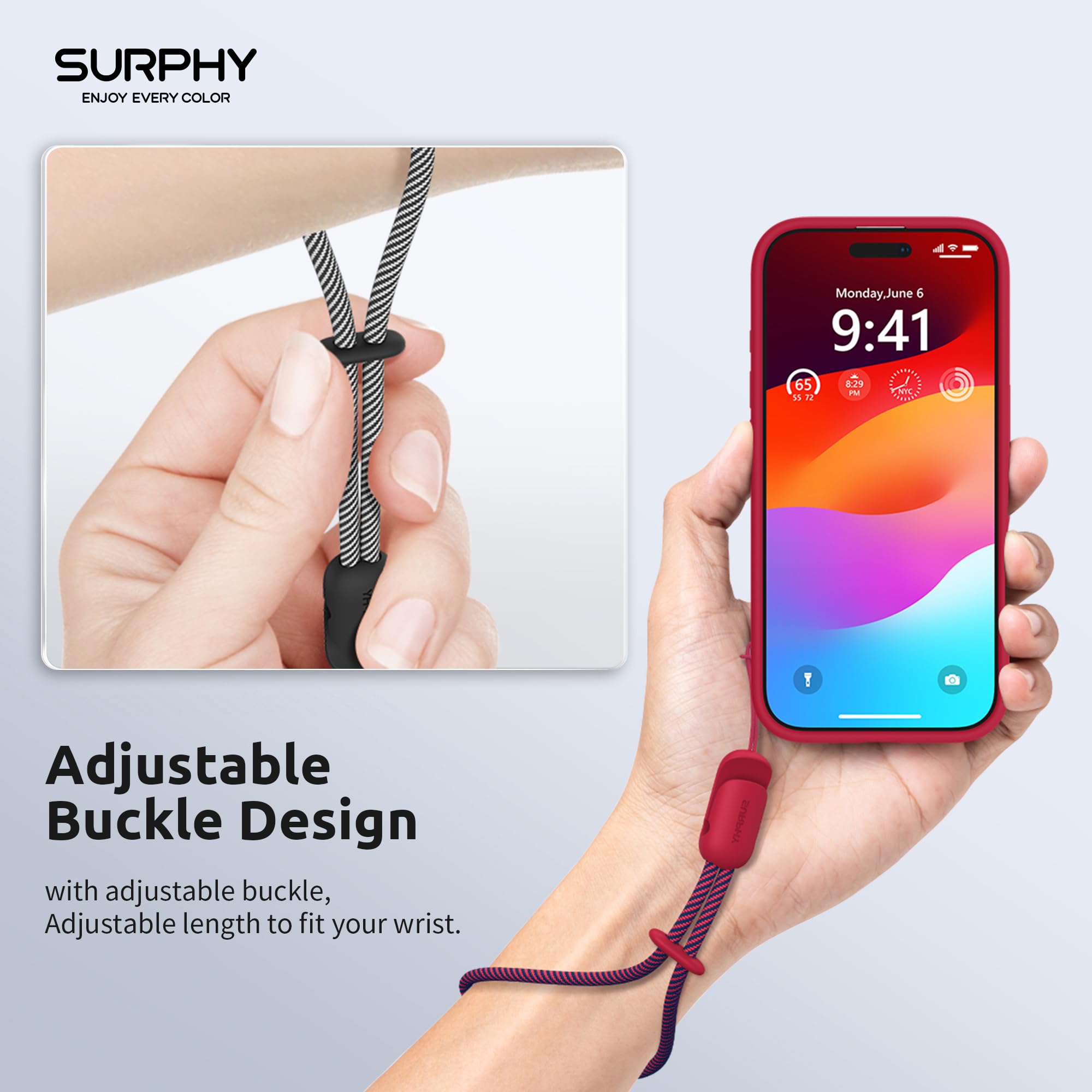SURPHY Cordino per Cellulare,2 Pezzi Regolabili Universale Cordino,Compatibili con Custodia del Telefono per iPhone/Samsung/Xiaomi/Airpods e Molto Altro Ancora,24cm(Rosso & Nero)