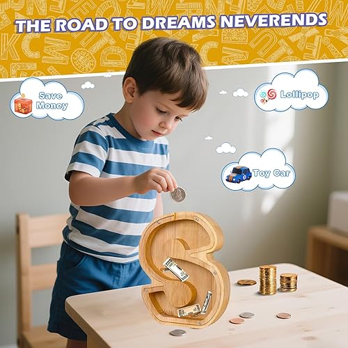 Miniatura 47 de Alcancía de madera con letras de madera, alcancía para niños y niñas, grande, 26 letras del alfabeto, banco de dinero personalizado con nombre