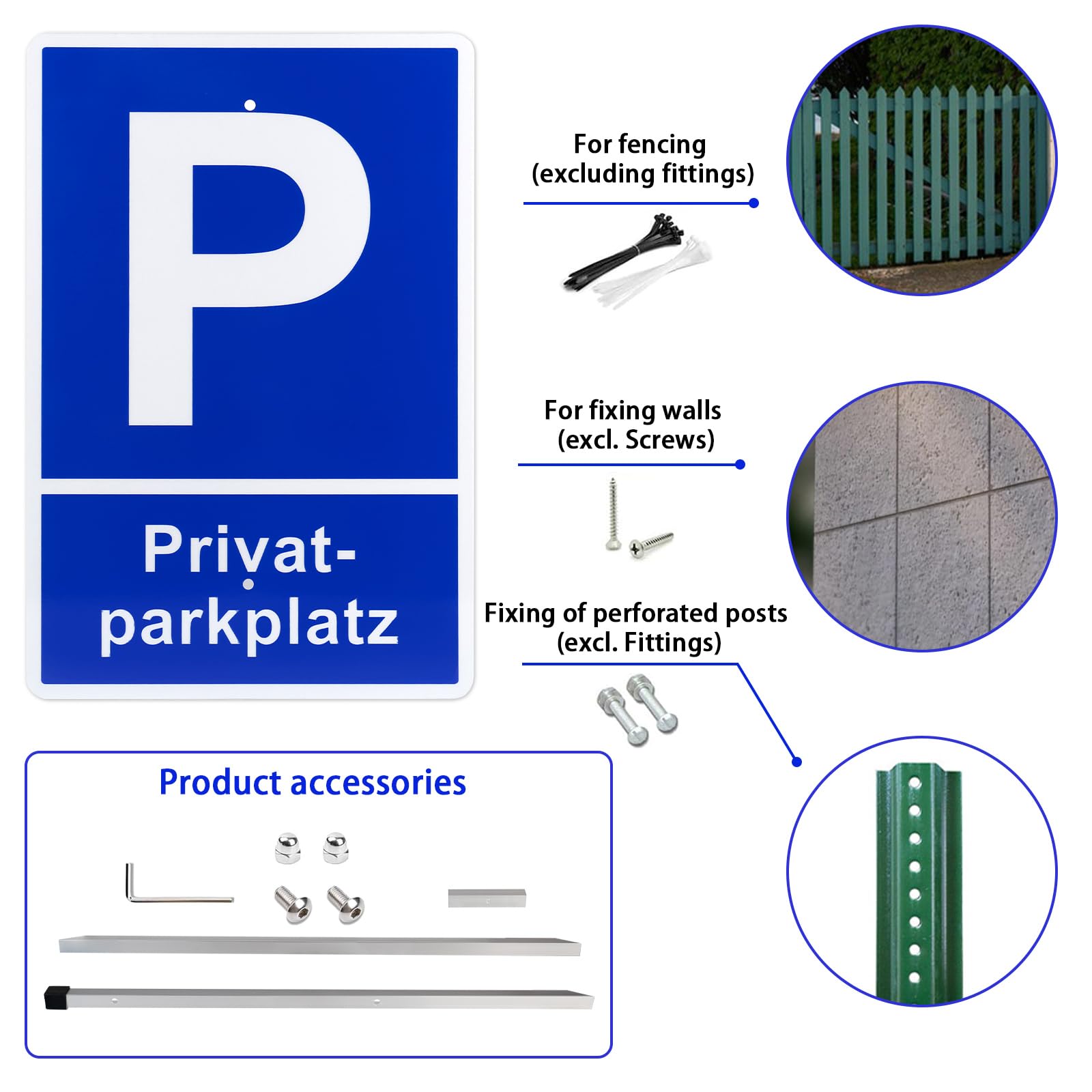Privatparkplatz Schild 20x30 Cm – Parken Verboten, Kunststoff, Blau, Wetterfest