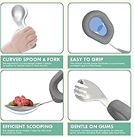 Vista 7 de MR. CHOU Juego de cuencos para bebé con cuchara y tenedor, cuencos aislados de acero inoxidable 18/8 de doble capa con ventosa de silicona y tapas