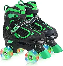 Nattork Patins infantis para meninos e meninas, crianças, 4 tamanhos, patins quádruplos ajustáveis com todas as rodas iluminadas – presente de aniversário para esportes internos e externos