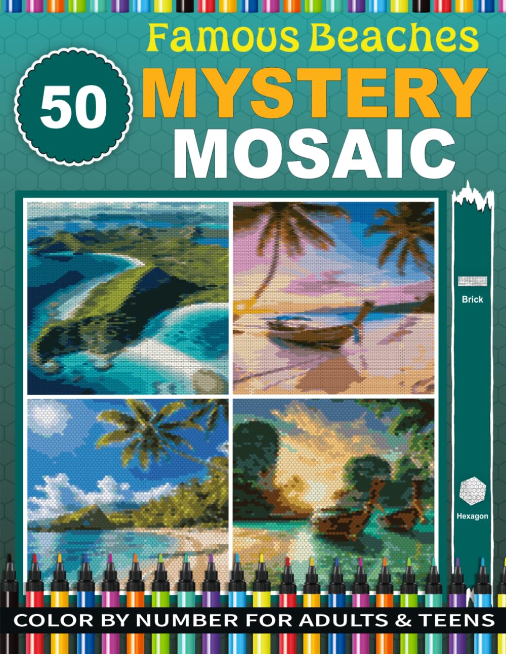 50 Famous Beaches Mystery Mosaic: Pixel Art Beach Scenes Mystery Mosaic Color by Number - Stress Relief & Mindfulness for Adults & Teens