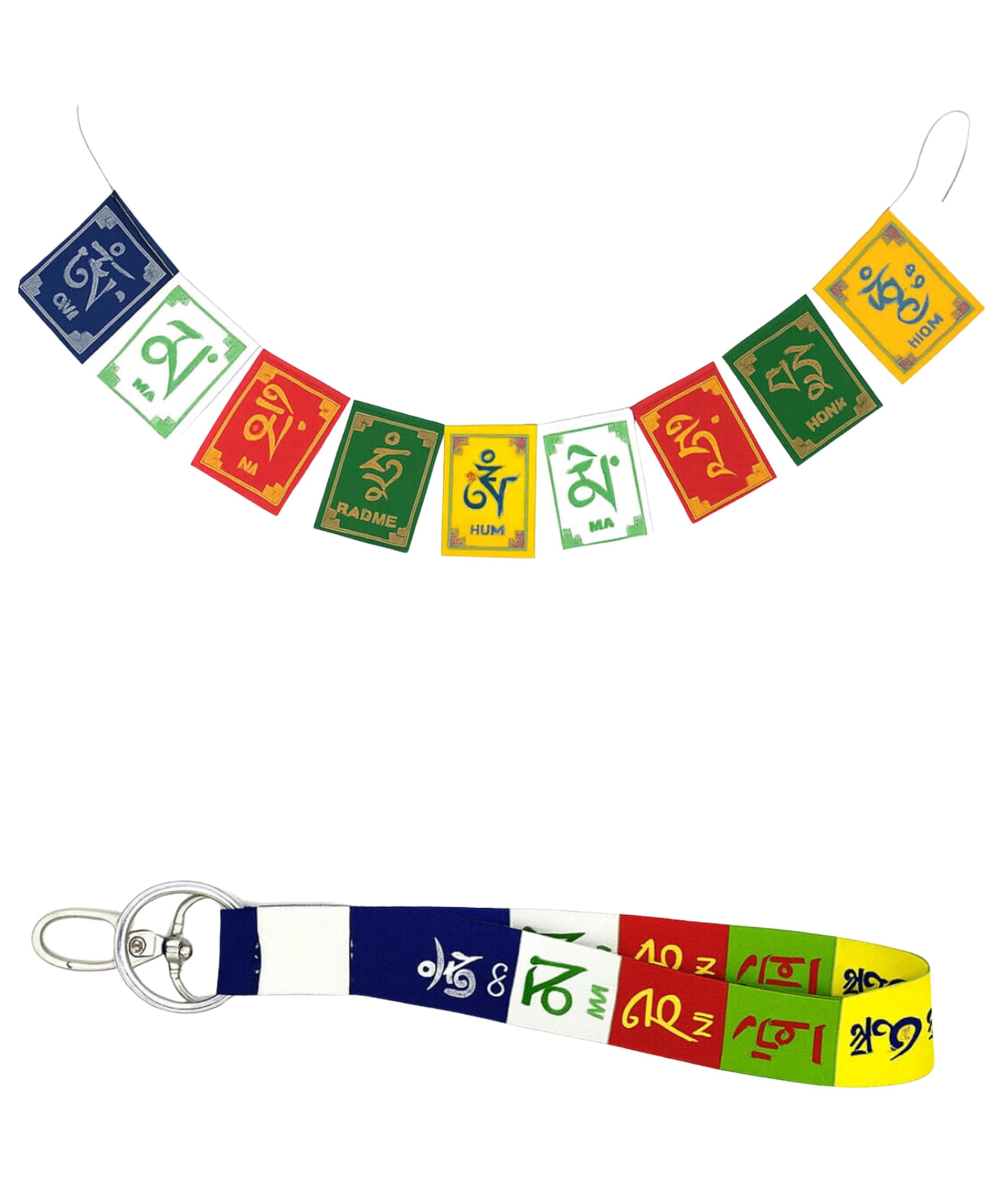 Blue Aura Prayer Flag Hanging with Keychain Combo for Car, Bike & Home Decor | Multicolor Lungta Flags & Keychain | Spiritual & Positive Energy Accessory-image-14