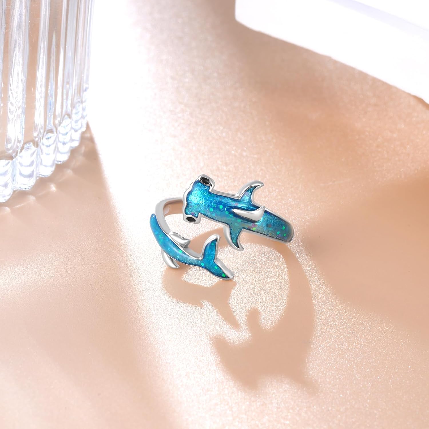 Hammerhead Shark Ring Sterling Silver Ocean Animal Ring Ocean Jewelry Shark Themed Gifts for Women Shark Lovers - Image 3