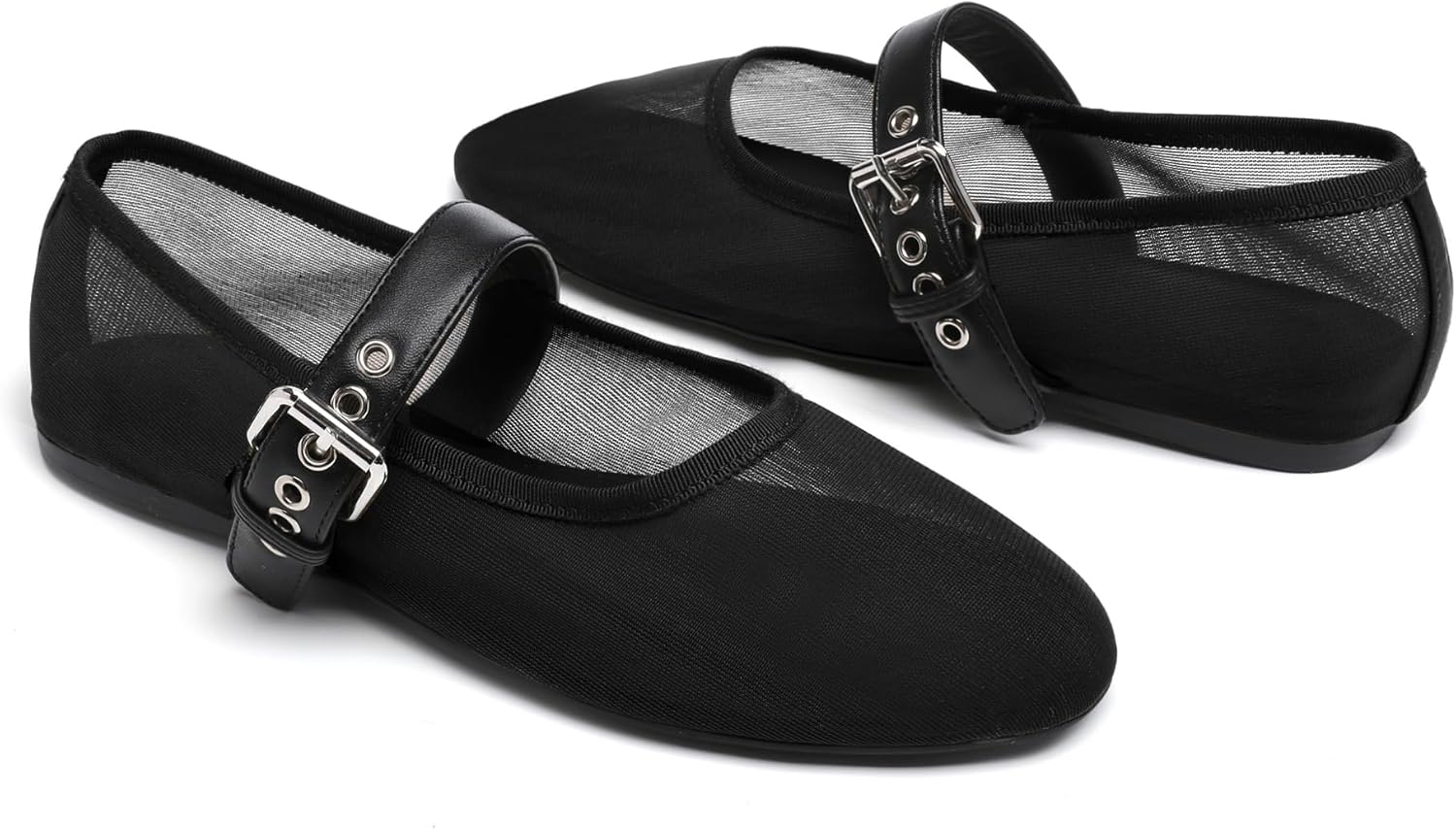 Mesh Ballet Flats for Women Buckle Strap Round Toe Mary Jane Flats Slip On Comfortable Casual Dress Ballerina Shoes