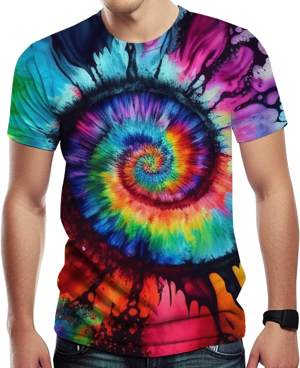 TiwBski Novelty Tie Dye Style T-Shirts for Men Spiral Streak Print Shirt with Short Sleeves