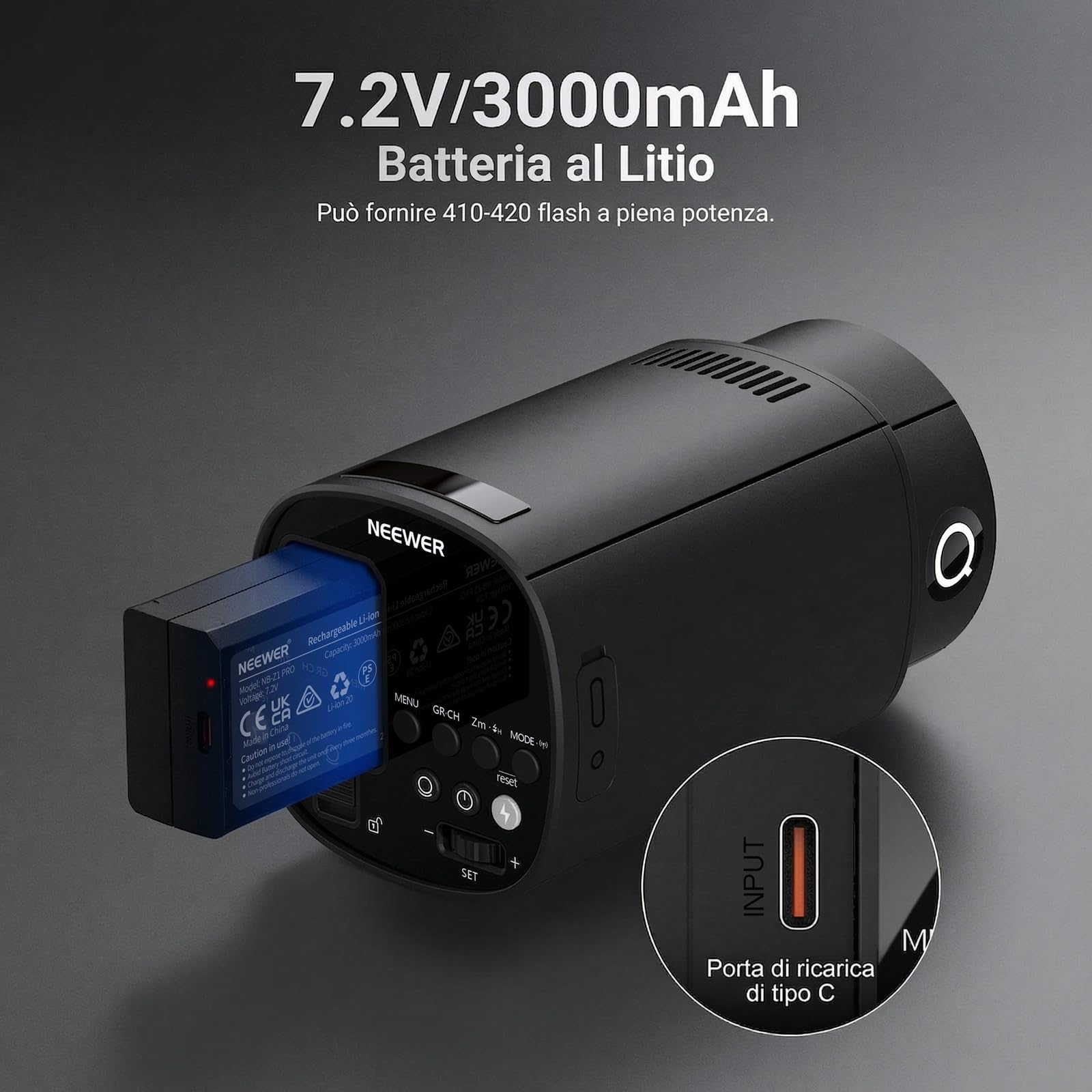 NEEWER Flash Stroboscopico da Esterno 120Ws 2.4G TTL, Compatibile Con Godox, 1/8000s HSS, Monoluce Portatile Da Studio Con Luce Modello, 420 Flash, Ricarica 1.5s, Per Servizi Fotografici, Q120