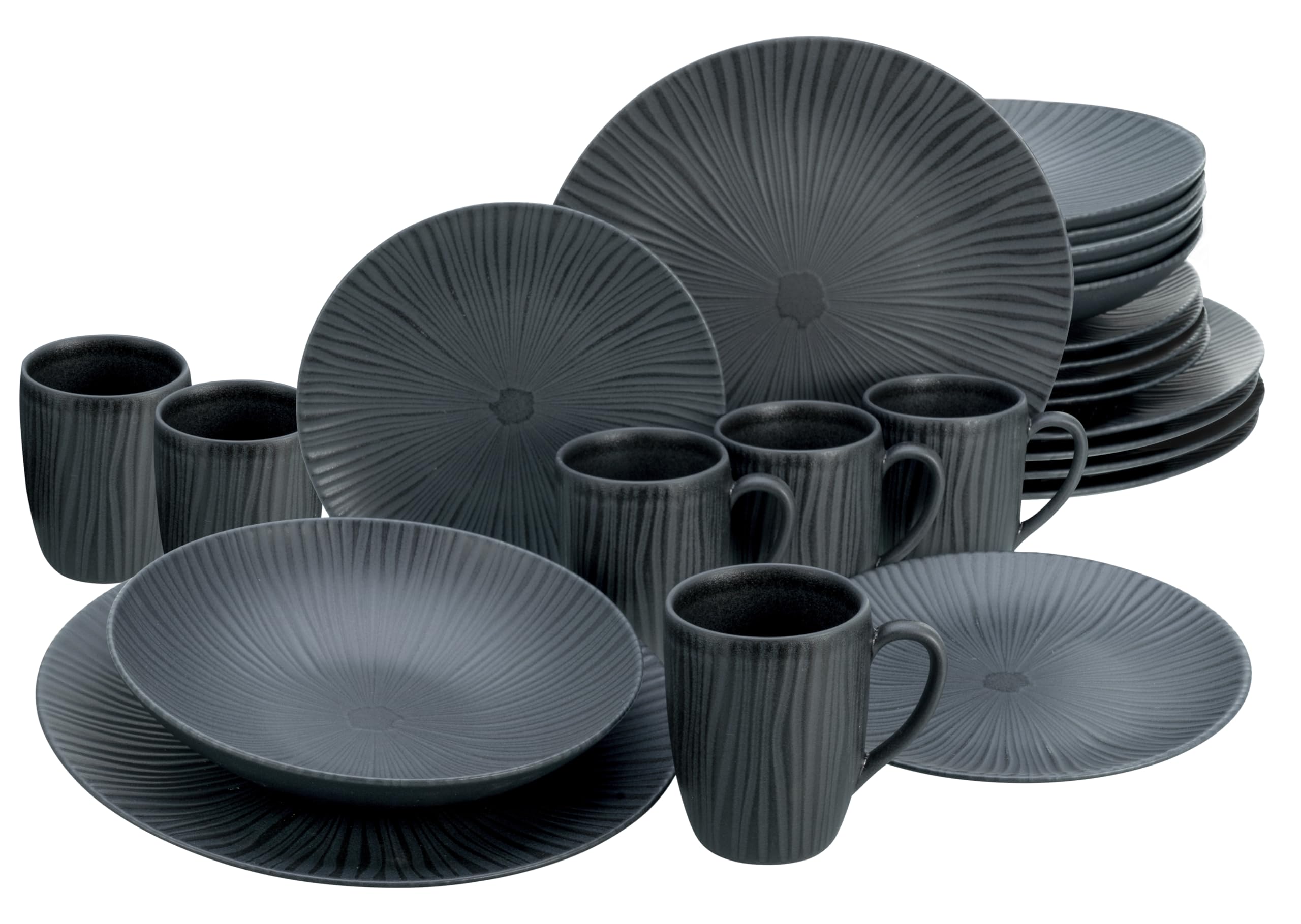 CreaTable, 24413, seria Vesuvio Black, 24-częściowy zestaw naczyń dla 6 osób, serwis kombi z kamionki, nadaje się do mycia w zmywarce i używania w kuchence mikrofalowej, wyprodukowano w Portugalii