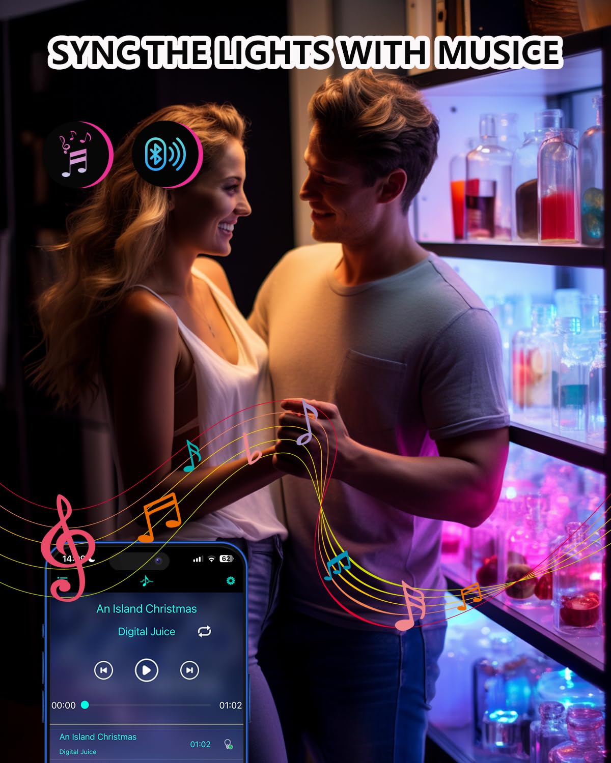 Cefrank Tiras LED RGB Conectables para Muebles | 4x30cm Iluminación Inteligente con Sincronización Musical & App | 16 Millones Colores Kit Luz Bajo Gabinete | App, sincronización de música, vinculable