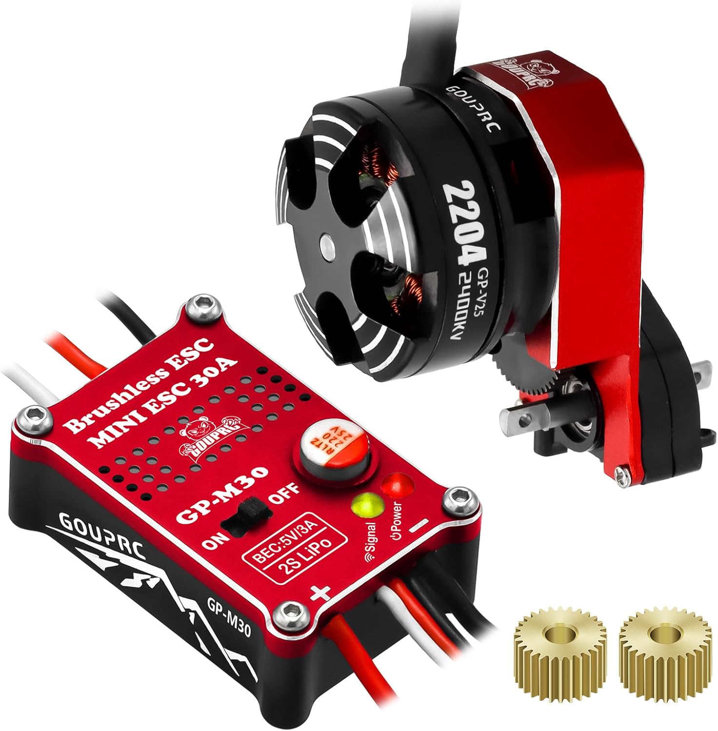 GOUPRC Upgarde 30A Brushless Esc & 2204 2400KV Brushless Outrunner Motor with Transmission and Replacement Gears Combo Kit for SCX24 RC Crawler Axial 1/24 RC Car Truck