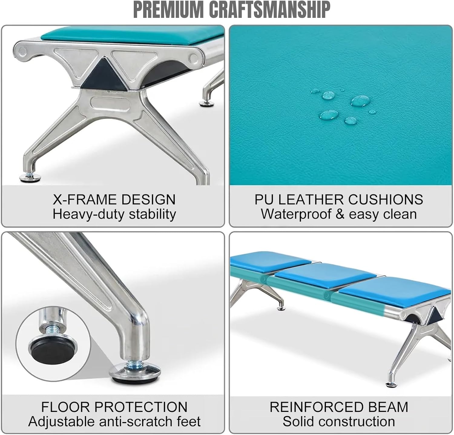 Waiting Room Chairs, Heavy Duty Office Guest Reception Bench, Durable PU Leather Lobby Chairs for Office, Hospital, Airport, Conference(Silver,1 Seat)