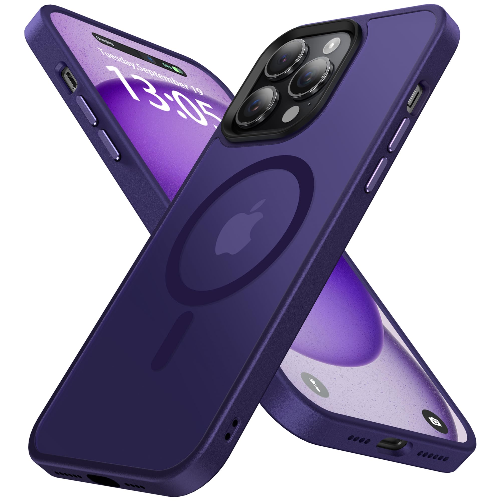 shehemeMagnetic for iPhone 13 Pro Max Case,with 3 Lens Protectors [Compatible with MagSafe] [Military-Grade Protection] Shockproof Translucent Matte Case for iPhone 13 Pro Max Case,Deep Purple