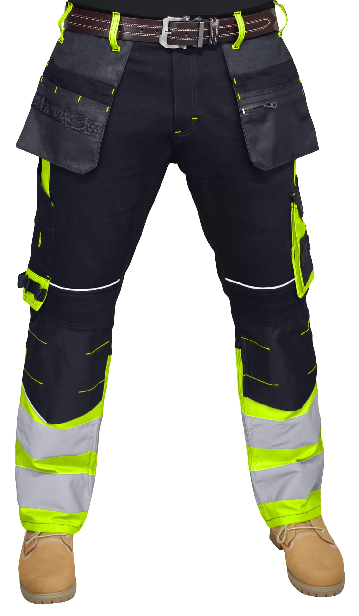 Pantalon de travail haute visibilité pour homme avec bande réfléchissante et poches multiples