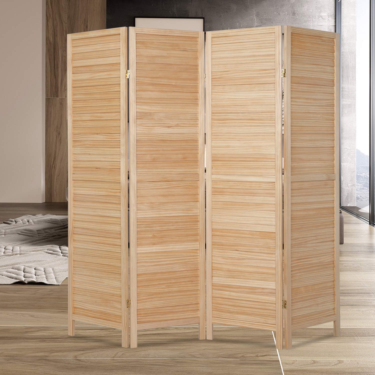 Bonnlo Upgraded Heavy Duty Folding Pine Wood Room Divider Screens, 6FT