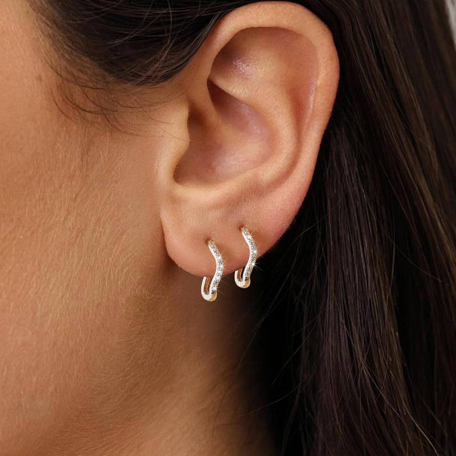 Dainty CZ Wave Huggie Earrings for Women Hypoallergenic S925 Sterling Silver Ocean Wave Hoop Earrings Wavy Statement Earring Minimalist Geometric Hoop Earrings Huggie Birthday Jewelry Gifts - Image 5