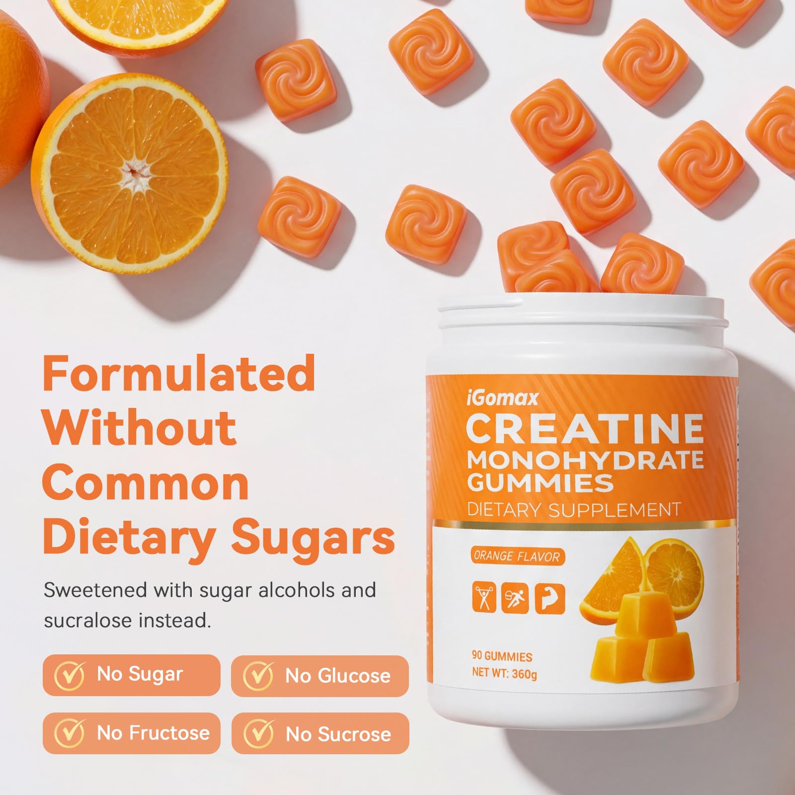 Creatine Monohydrate Gummies 4500mg Per Serving, Creatine Gummies Dietary Supplement for Men & Women, No Added Sugar, Non-GMO, Gluten Free, 90 Gummies, Orange Flavor — Amazon image 3