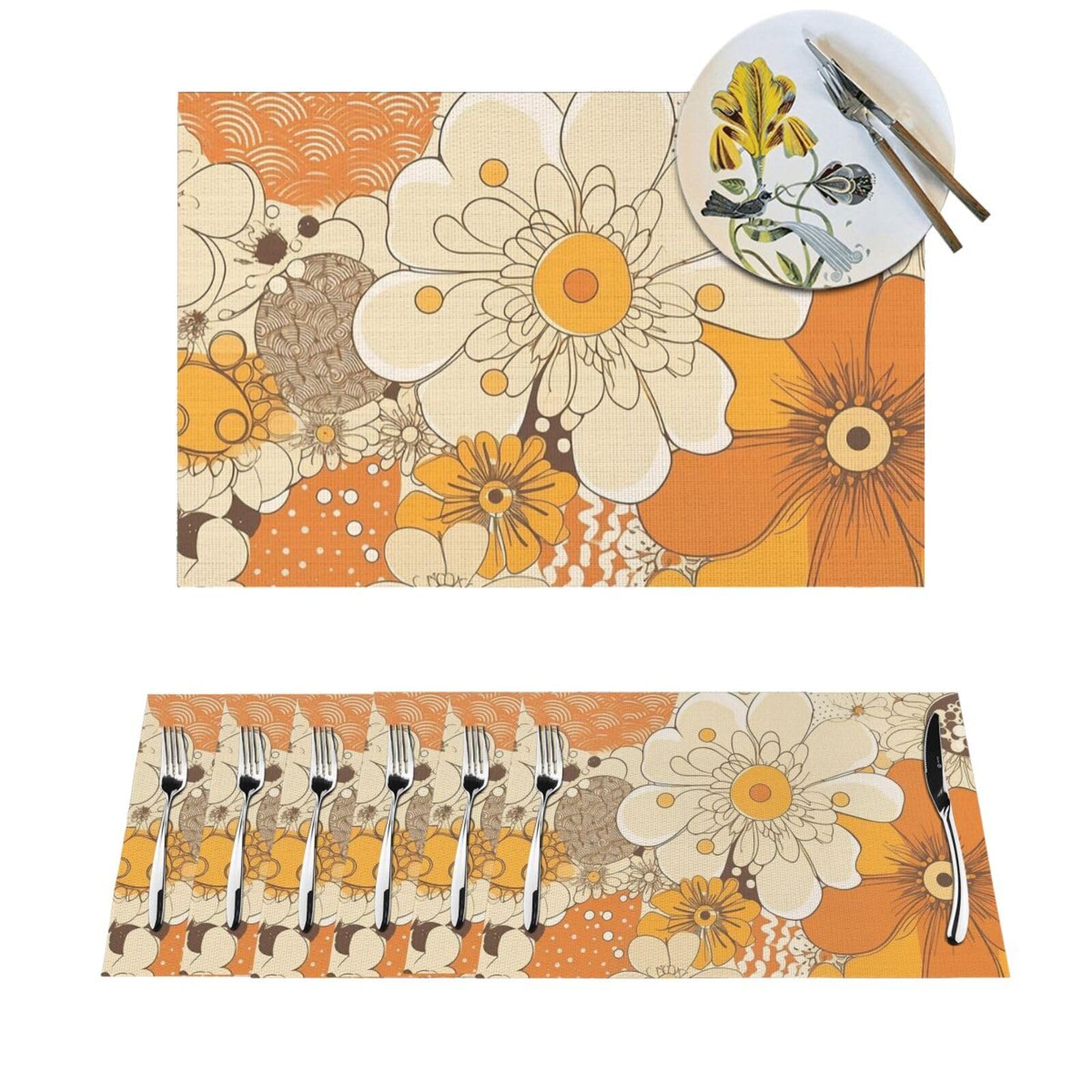 Set de table pour dîners de famille et mariage avec motifs fleurs tressés x4