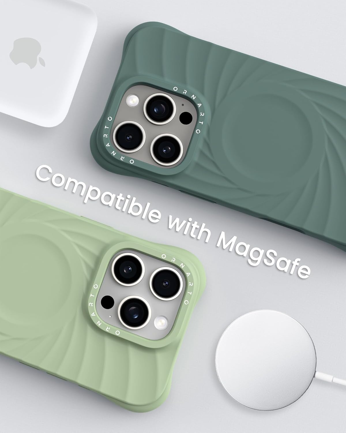 ORNARTO Vortuxe for iPhone 16 Pro Case 6.3" | 2X MIL-STD Drop Protection | Compatible with MagSafe | Sleek Aesthetic Liquid Silicone Phone Cover - Pine Green