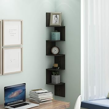 Furinno Rossi 5-Tier Corner Floating Book Shelves for Wall, Espresso