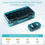 Pill Organizer 2 Times a Day, Large Weekly Pill Box 7 Day, Am Pm Pill Case with Removable Containers, Compact Medication Organizer for Vitamins, Supplements (Blue)