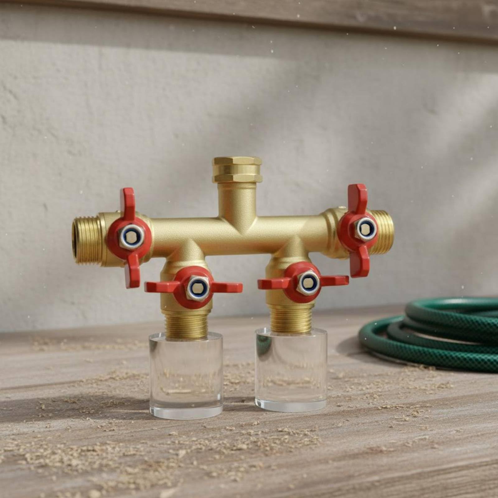 Qianly Sdoppiatore Rubinetto 4 Uscite Alta Portata Deviatore Acqua 4 Vie in Ottone Alto Flusso Valvola Distribuzione Acqua Giardino per Orto