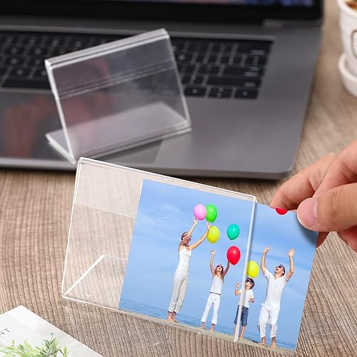 Miniatura 2 de Teling 12 marcos de fotos acrílicos de 3.5 x 5 pulgadas, marco de fotos inclinado hacia atrás, soporte para letreros transparentes, mini soporte de