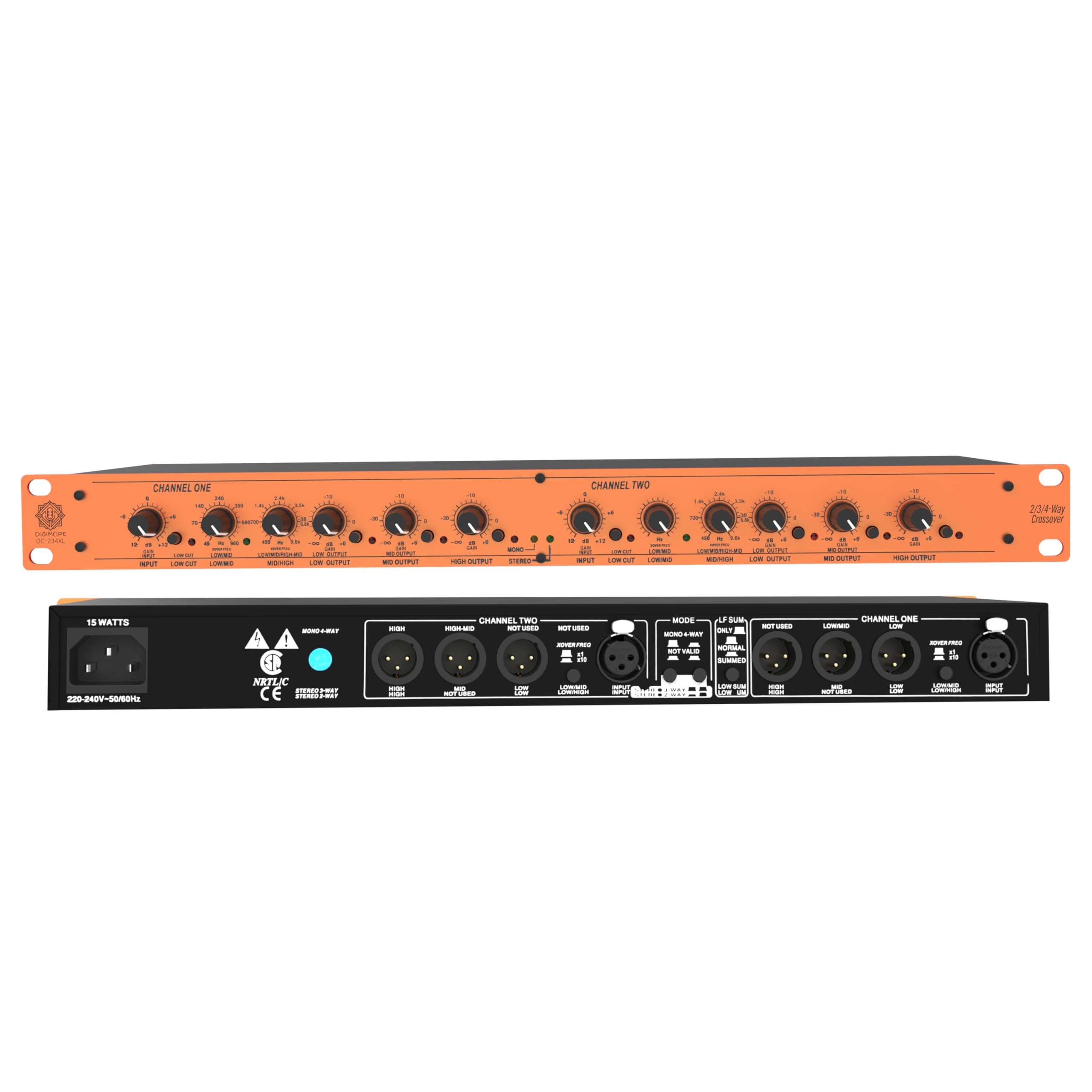 Digimore DC-234XL Active Crossover | 2/3/4 Way Audio Processor | Balanced XLR Input/Output | 24dB Linkwitz-Riley Filters | Mono/Stereo Modes | Subwoofer Output | Phase Reverse | Dual Channel System-image-9