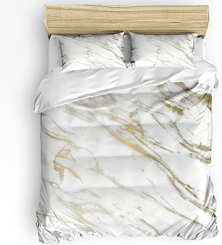 HOMECOLLECT Juego de funda de edredón tamaño Queen de 3 piezas natural patrón de mármol suave con cierre de cremallera lazos en las esquinas 1 funda