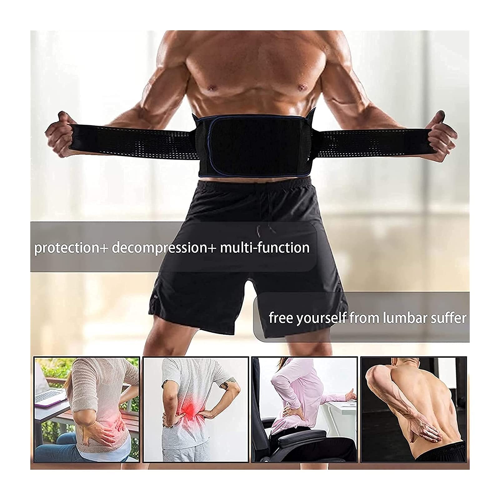 Tirantes para la Espalda Soporte Lumbar Inferior para Hombres y Mujeres, cinturón de Soporte Ajustable para la Espalda con Almohadilla Lumbar de Malla Transpirable para aliviar el Dolor ()