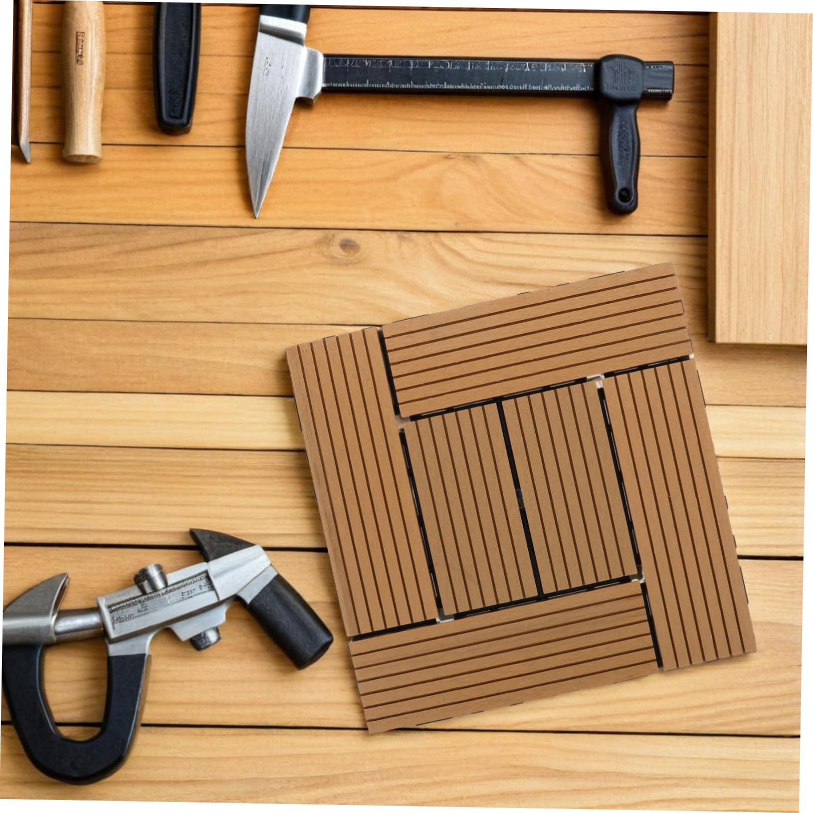 Holibanna Dalles de Terrasse Clipsables Bois Composite Durable Revêtement Sol Extérieur Antidérapant pour Balcon Patio et Jardin Installation DIY Facile