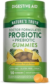 Nature's Truth Vegan Probiotic + Prebiotic Gummies for Adults | 1 Billion Cultures, Tropical Flavor, Gluten-Free Digestive Support