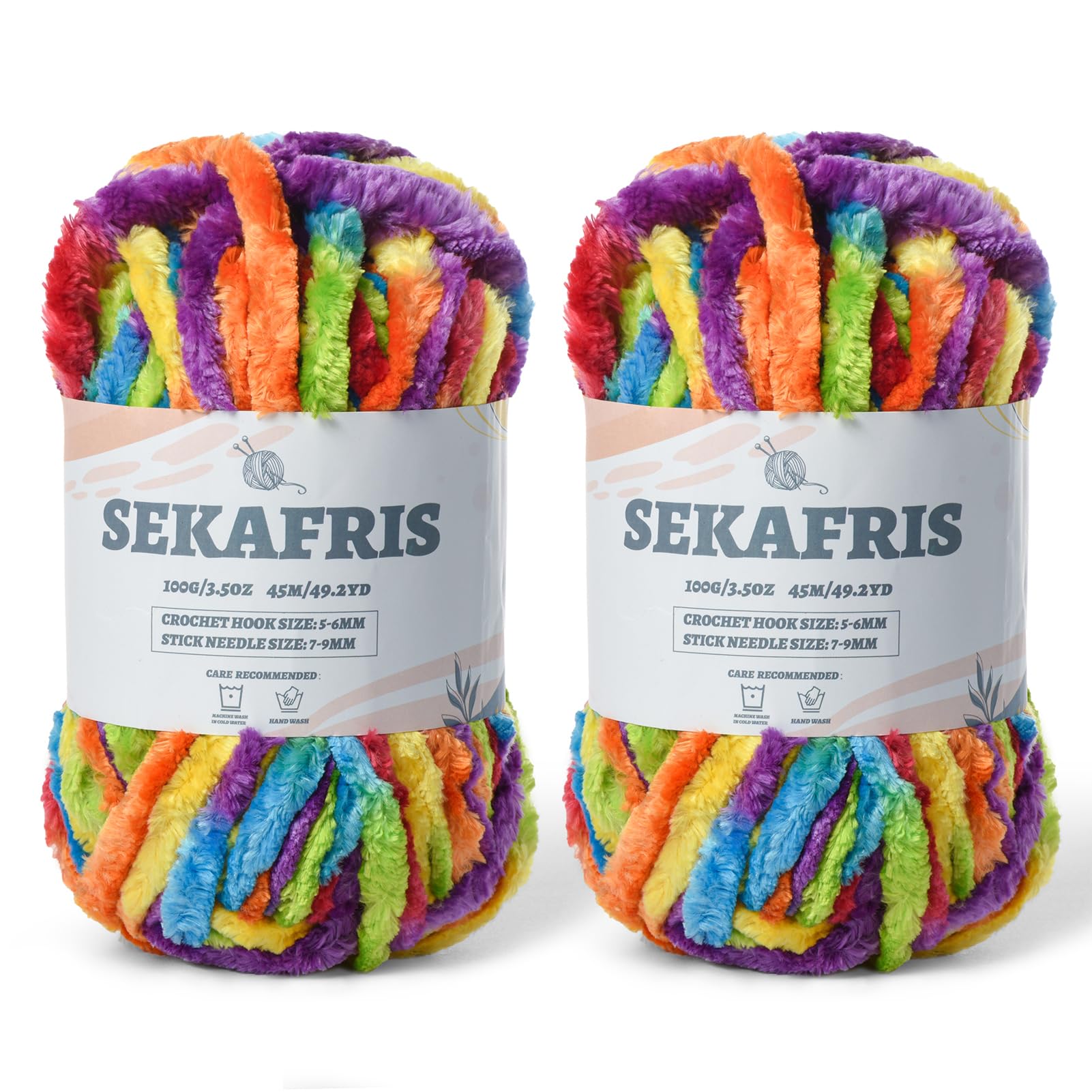 Chenille Velvet Soft Yarn Rainbow 2 Pack