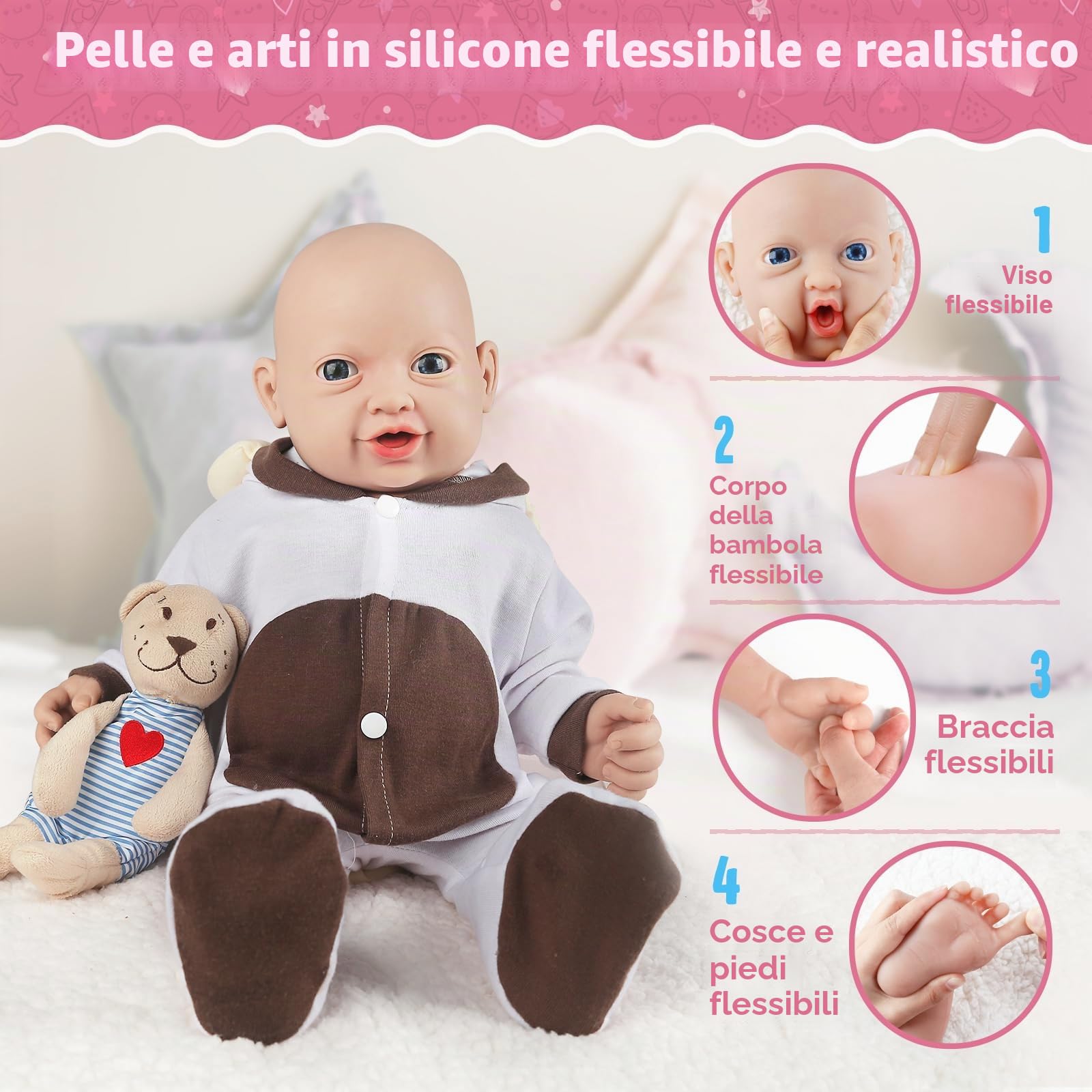 Vollence 58cm Reborn Baby Bambola in silicone, realistico neonato bambola in silicone, antistress giocattolo - ragazza