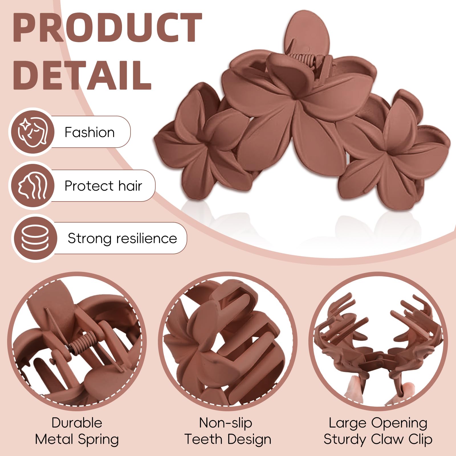6 Pack Flower Hair Claw Clip for Women Non-slip Flower Hair Claws - Image 3