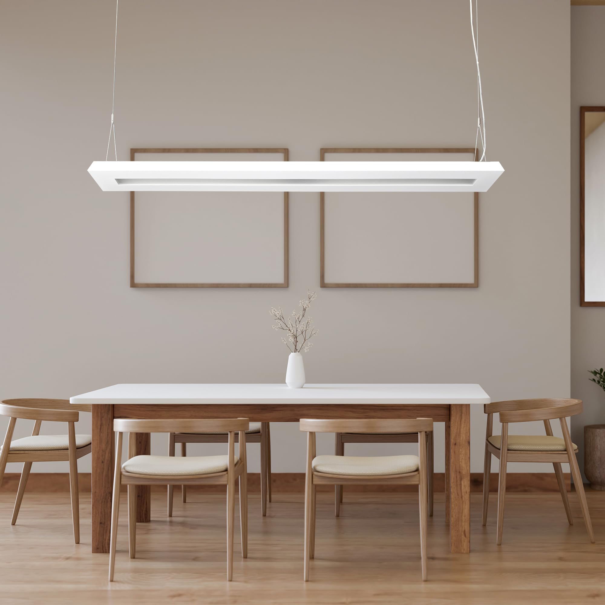 LED Pendelleuchte 160cm 64 Watt COB 4000K 6000lm | Mikroprismatische Abdeckung, Direkter/indirekter Lichtanteil, Büroleuchte, Arbeitsplatzleuchte, Designleuchte