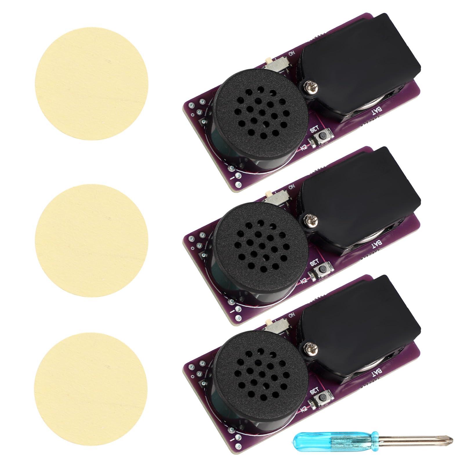 BTFO 3pcs Noise Maker Prank, Hidden Sound Prank Annoying Device Stuff Set Kit with 16 Fun Sounds Including Telegraph Alarm Goat Cricket Beeping Noise for Adults Home Party Gifts (Purple)