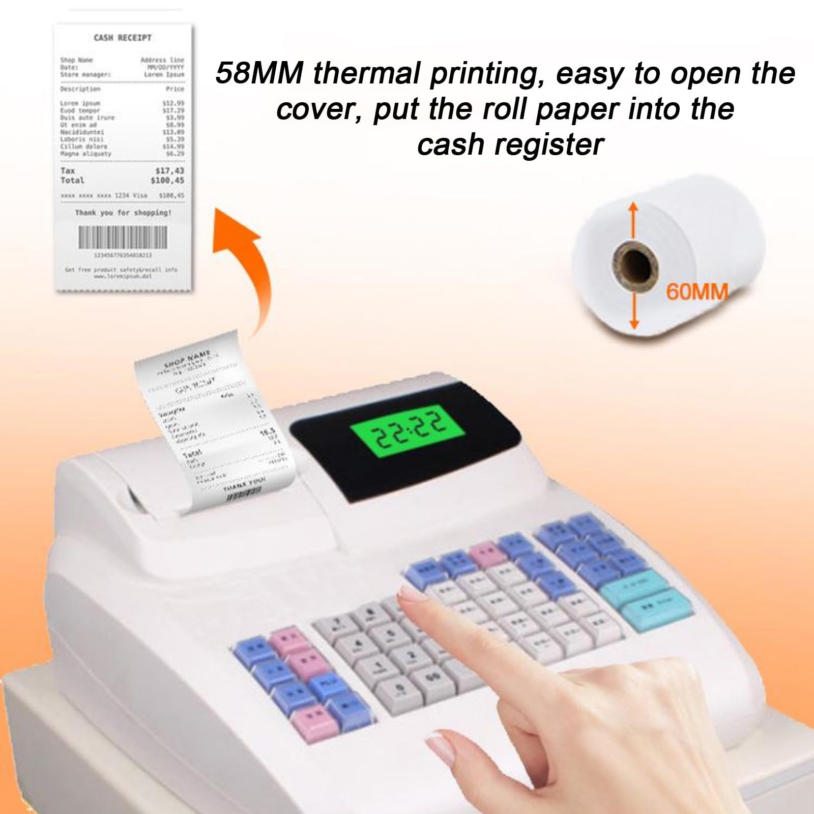 Caja registradora electrónica multifunción de 48 Teclas, Cajas Inteligentes con Impresora térmica, para Empresas, con Pantalla Principal y Pantalla para Clientes (White)